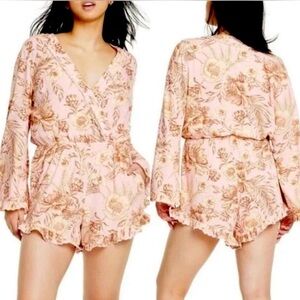 AguaBendita  Target Women's Romper Romantic Floral Print Flare Sleeve Size Large